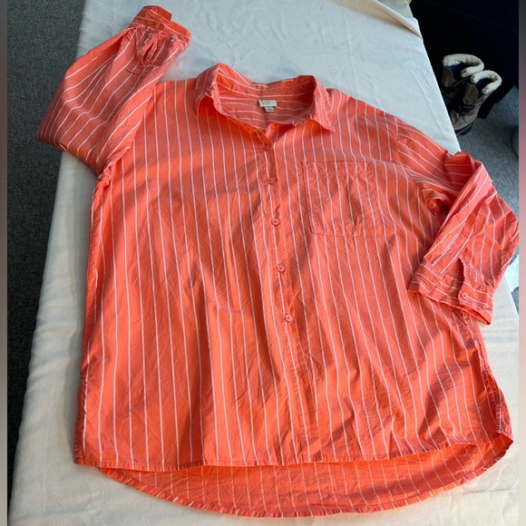 A New Day Orange & White Striped Oversized Button Down 100% Cotton Size Large - Picture 5 of 7